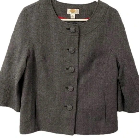 Talbots Petites Gray Herringbone Wool Blend Button Front Jacket Size 12P - Picture 1 of 8